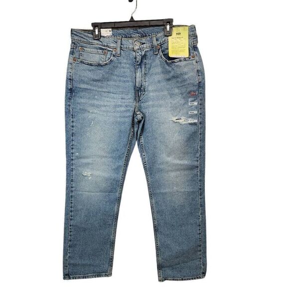 Levi's 514 Jeans Mens 36x29 Straight Leg Medium Wash Blue Denim Distressed Pants - Picture 1 of 8